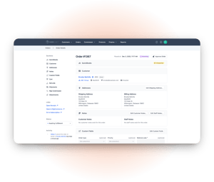 User permissions dashboard showing visibility controls for customers, orders, and commissions