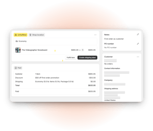 Shipping and fulfillment interface with order details and delivery tracking